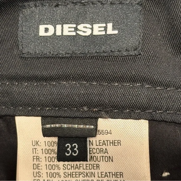 DIESEL Black Moto Biker Jeans Pants w/ Lambskin Leather Panels (Size 33x29)
